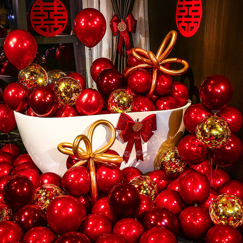Red Balloon Gems Red Wedding Scene Decorated Ballon Wine Wedding Room Wedding Celebration Valentine's Day