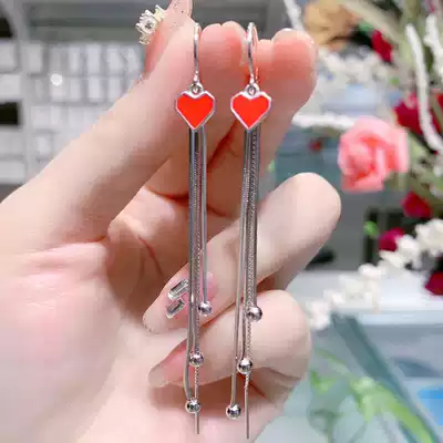 Small red heart tassel earrings female sterling silver 2020 new trendy earrings Korean temperament net red fashion earrings super fairy