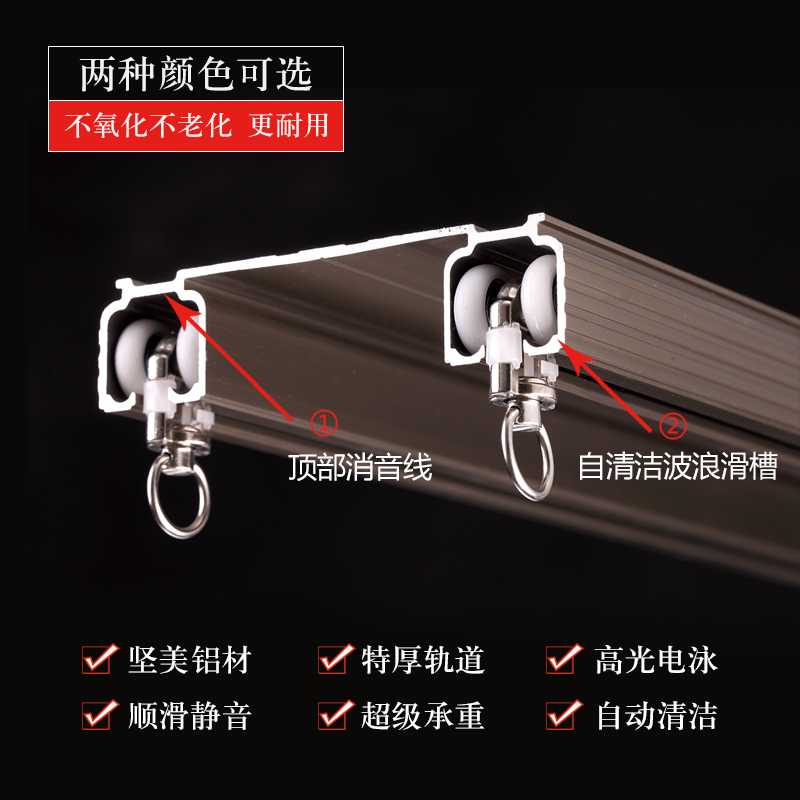 Heavy thickened curtain track Even body double track top-mounted floating window muted chute metal wheel window curtain rod slide rail accessories