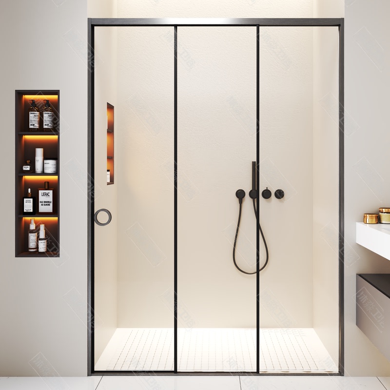 Fully Edged Triple-Linked Shower Room Bathroom Partition Glass Door Bathroom Push-Pull Extremely Narrow Without Lower Rail One-Word Bath Screen