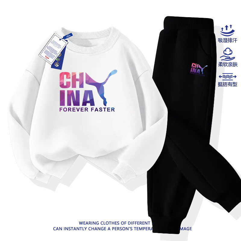 Зимние костюмы для мальчиков с бархатным утеплителем, новинка 2025 года, красивый и модный детский спортивный свитер из двух частей, тренд