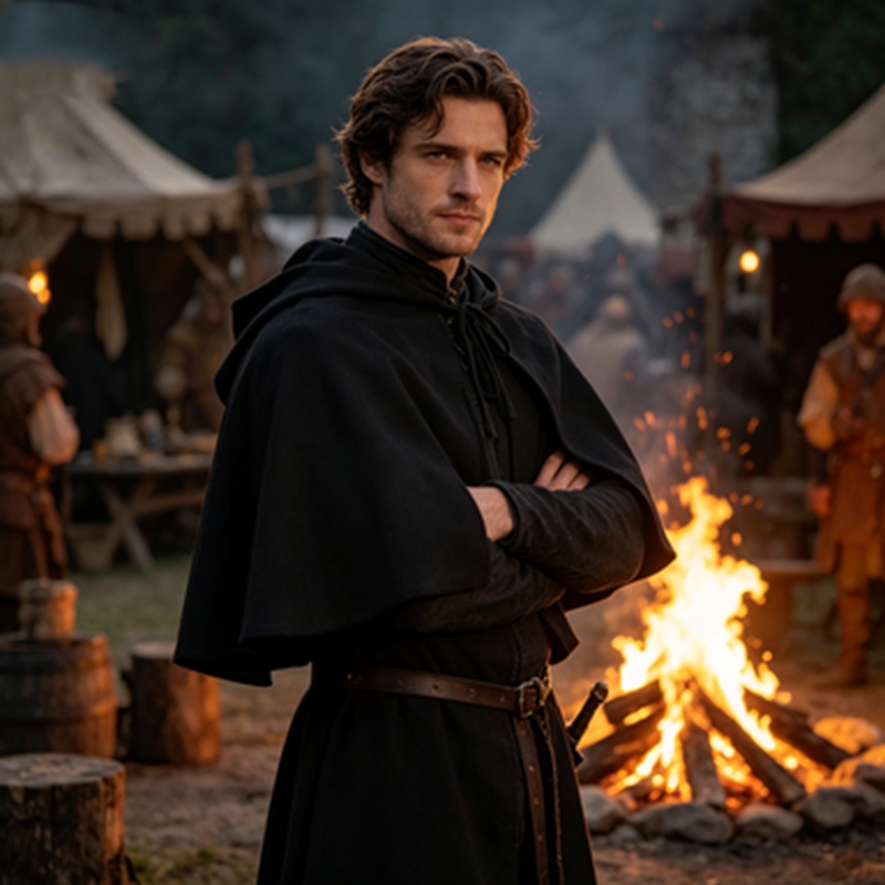 Renaissance Short Shawl Medieval Black Hooded Cloak Gothic Dark Short Cardigan Cloak