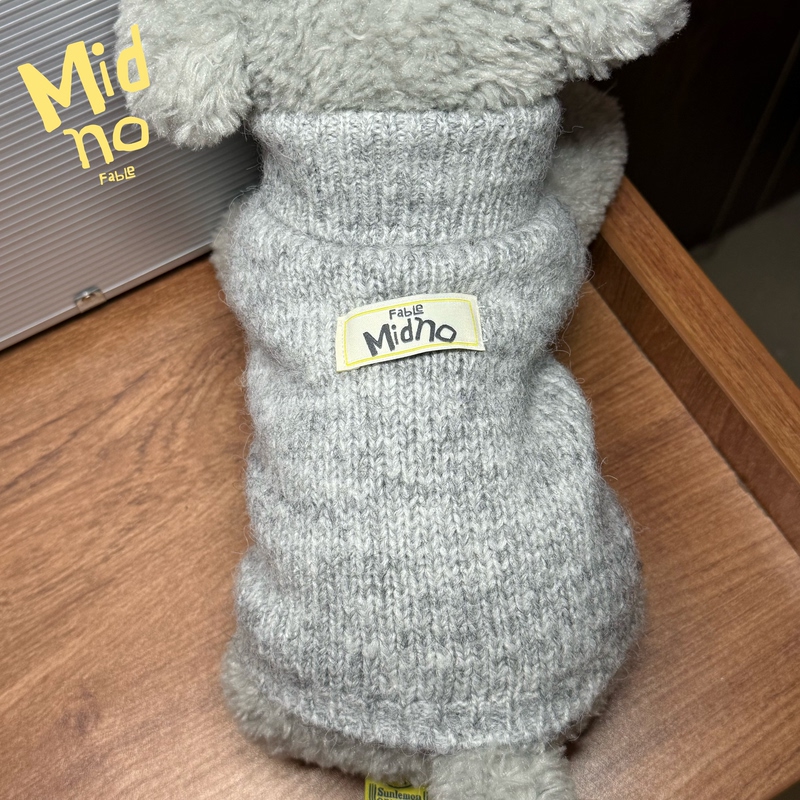 Midno Gray Knitted Sweater Autumn and Winter Warm Clothing for Maltese, Pomeranian, and Bichon Frise