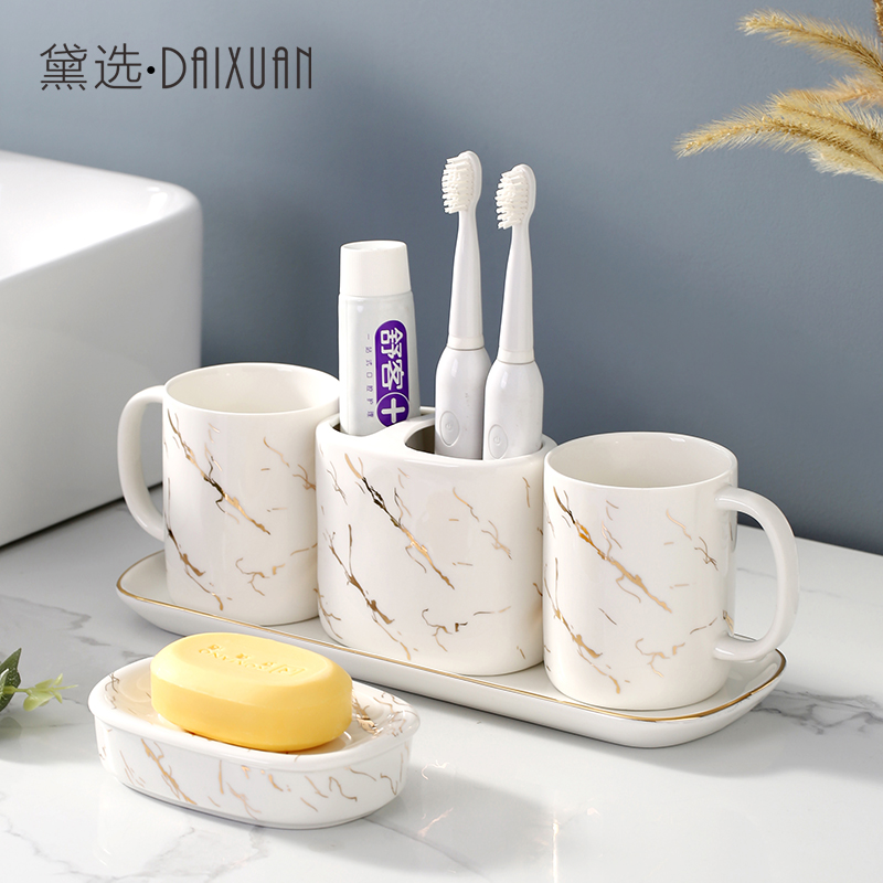 Light Extravagant Bathroom Five Sets Wash-Wash Suit Toilet Kit High-end Bathroom Ceramic Toothbrushing Cup Wash Cup Trays-Taobao