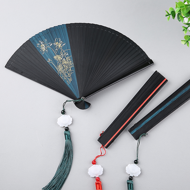 Full bamboo fan folding fan Chinese style female handmade Japanese style ancient style folding Hanfu dance small fan portable box
