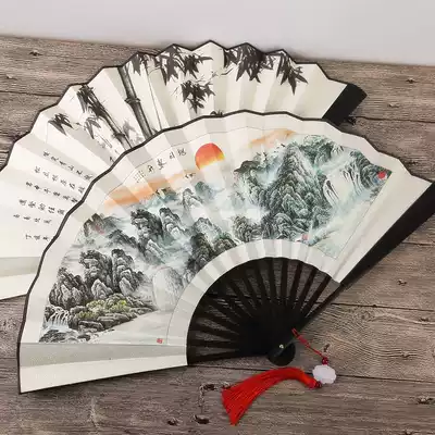 10-inch folding fan Chinese style gift male fan domineering trampoline antique folding fan custom big silk fan Deyun club fan