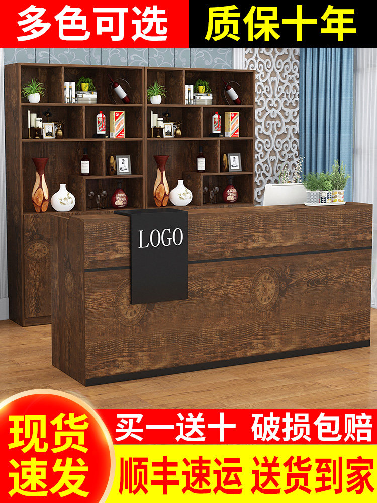 Hotel cash register counter with wine cabinet Combination against the wall Hotel front desk desk cabinet Simple modern small restaurant bar