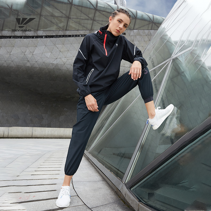 SKY HAND sweat suit women's autumn suit running body shaping exercise fitness descending size burst sweat suit top new