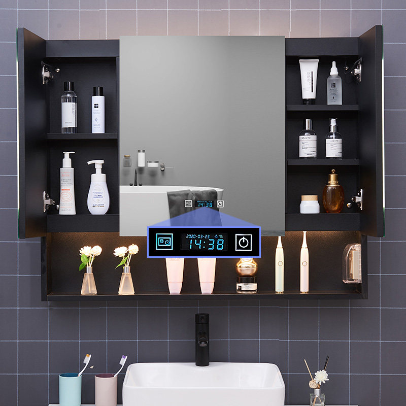 Smart mirror cabinet Black bathroom storage with light mirror box Bathroom wall-mounted shelf Defogging separate mirror cabinet