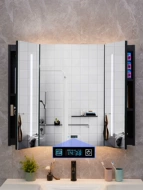 Tủ gương thông minh inox đen có đèn led âm thanh bluetooth rửa tay toilet nhà tắm treo tường tủ gương 3D tủ gương phòng tắm inox tủ gương vệ sinh