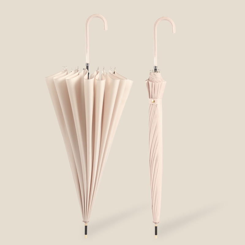 16-bone automatic long handle umbrella female large number ins wind day department bends hook Mori department anti-wind retro-proof logo