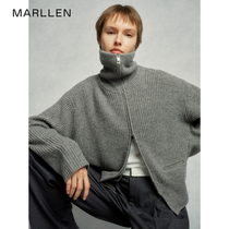 Marllen temperament into bone wool blend fabric INS wind high collar double open zipped knit cardiolor