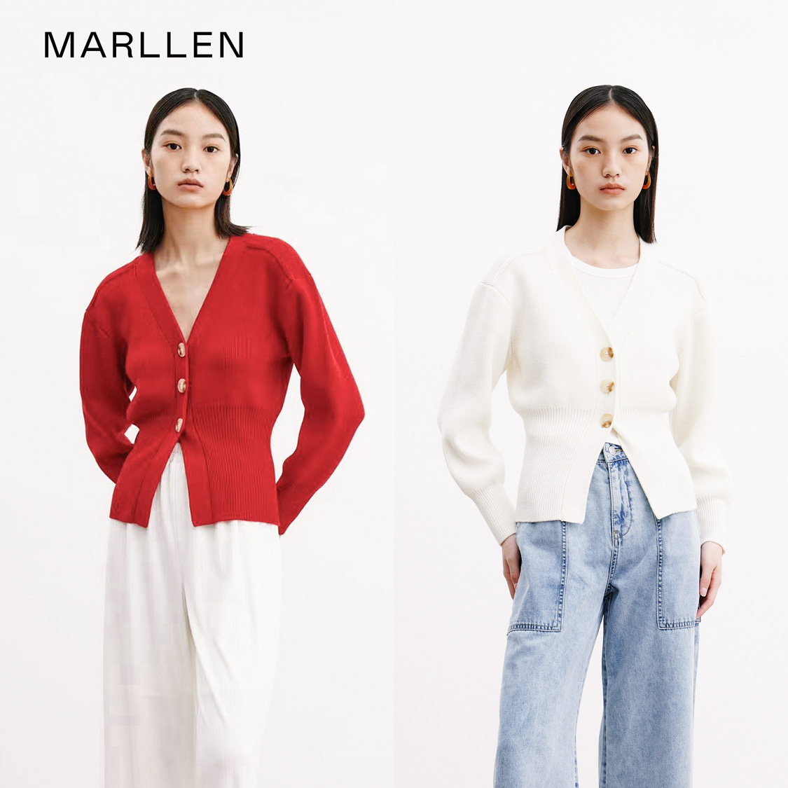 Marllen Black tech Shubounce wool retro palace Romantic Outline shaped single row buckle V collar close-knit cardiovert