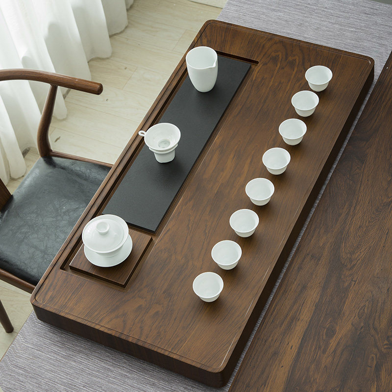 Tea tray solid wood Wujin Stone household whole tea table simple rosewood tea sea drainage kung fu tea set small