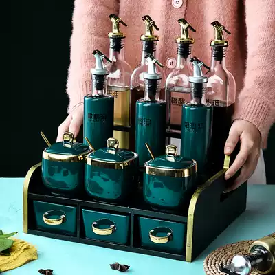 Light luxury seasoning box household seasoning jar set oil vinegar bottle pot salt jar glass kitchen supplies storage shelf