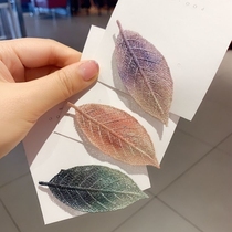 Korea fresh girl embroidered leaves Liu Haijian Clip BB with elegant gradient gradient and hair clamp