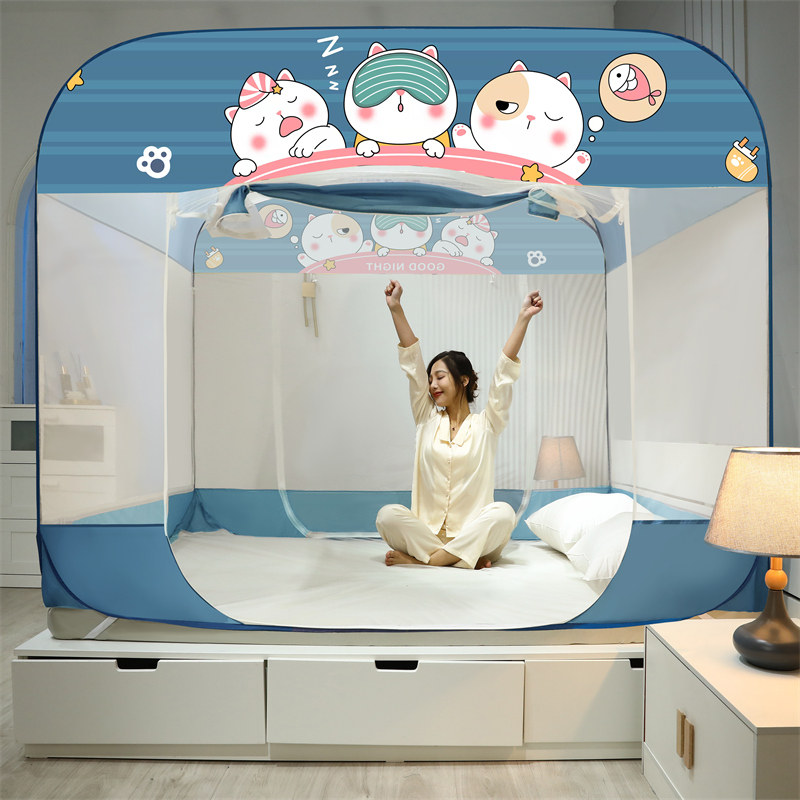 2022 new free installation Mongolia Pack mosquito net back bottom 1 8m bed three doors anti-fall full bottom cartoon mosquito protection cover 2