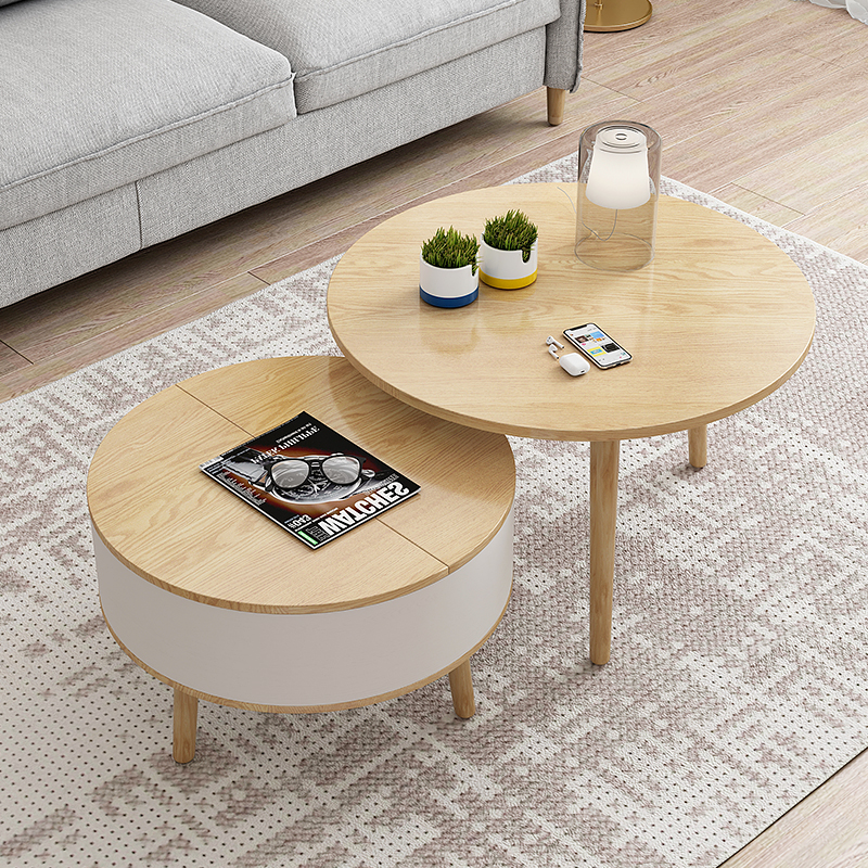 Solid wood round coffee table ins wind small apartment Nordic minimalist modern home living room net red small round table round coffee table