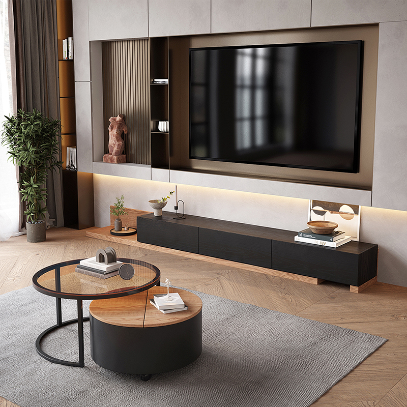 Coffee table TV cabinet combination light luxury modern minimalist home living room small apartment telescopic floor cabinet wall cabinet TV cabinet
