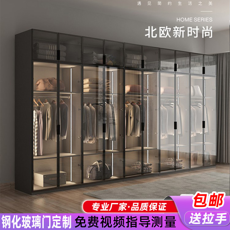Light luxury extremely narrow border glass swing door custom kitchen cabinet sliding wardrobe display cabinet tempered glass door custom