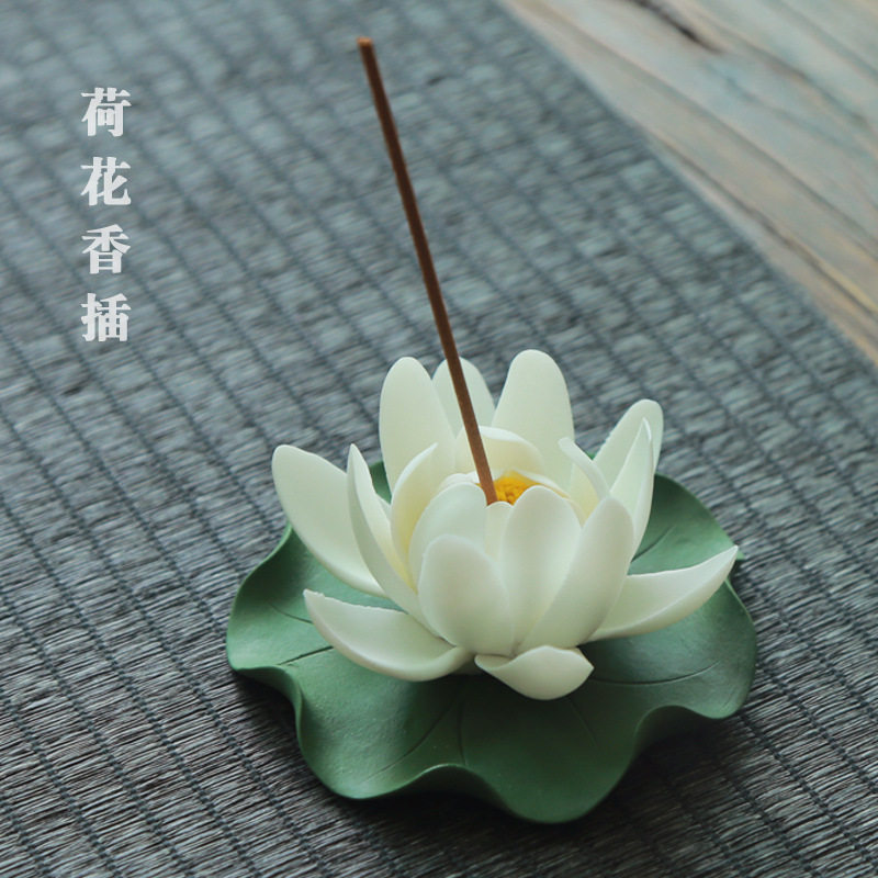 Lotus thread with leaves Hand-made ceramic incense incense Tea ceremony incense line Incense point incense holder Incense box Aroma furnace ornaments