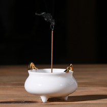 Three-legged bridge ear gold ceramic small incense burner home Xuande stove gift gift incense plug aromatherapy sandalwood stove