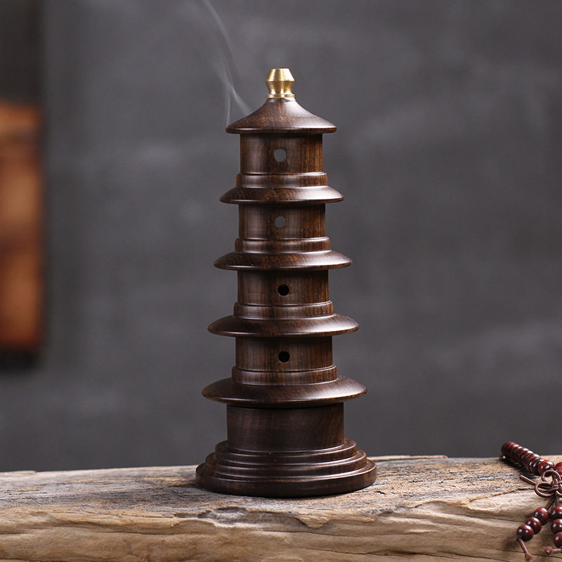 Black Sandalwood Wire Incense Stove Creative Retro Home Indoor Pagoda Vertical Incense Stove Pure Bronze Fragrant Intercalation Fragrant Insert Pendulum Piece