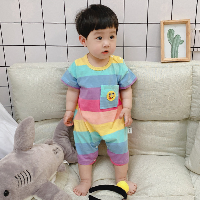 Baby romper summer thin baby triangle romper pure cotton short-sleeved cute male and female newborn air-conditioning jumpsuit
