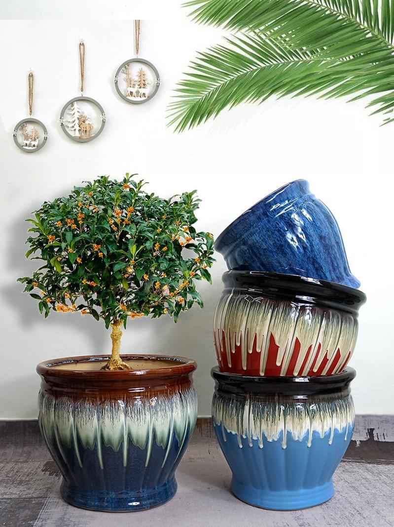 Flower pot large number special large size extra-large ceramic 30cm meters above deep high basin 2021 new large-diameter mesh red hair chaetyo