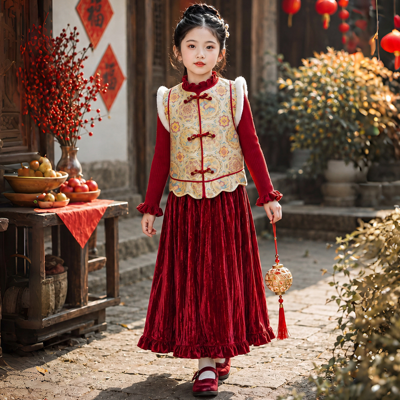 Hanfu Girls' Autumn and Winter New Chinese-Style Outfit 2026 New Model Children's Chinese-Style Red New Year Outfit for Girls Hanfu Girls' Autumn and Winter New Chinese-Style Outfit 2026 New Model Children's Chinese-Style Red New Year Outfit for Girls