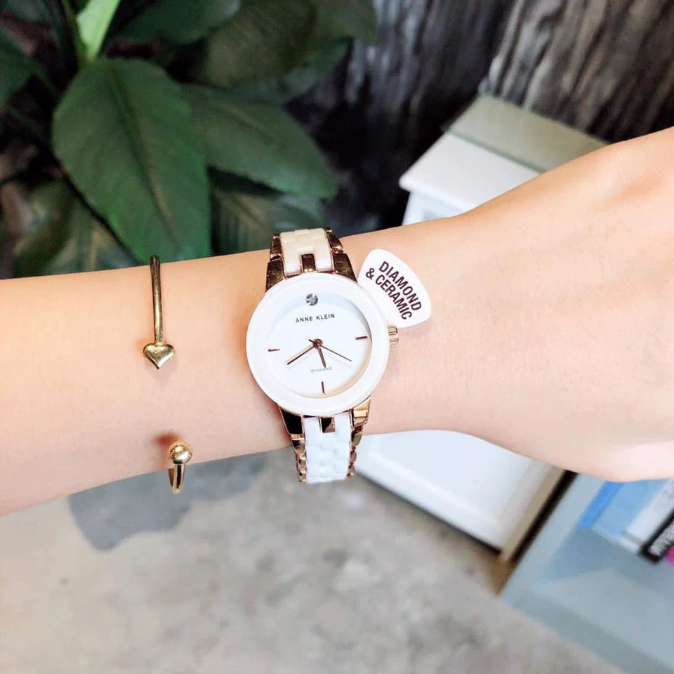 Керамический ремешок Anne Klein AK/1610BKGB, черный с золотым драгоценным вкраплением, простое темпераментное кварцевое женское часы