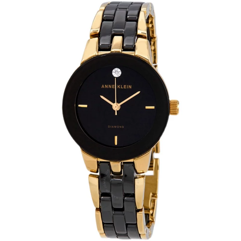 Керамический ремешок Anne Klein AK/1610BKGB, черный с золотым драгоценным вкраплением, простое темпераментное кварцевое женское часы
