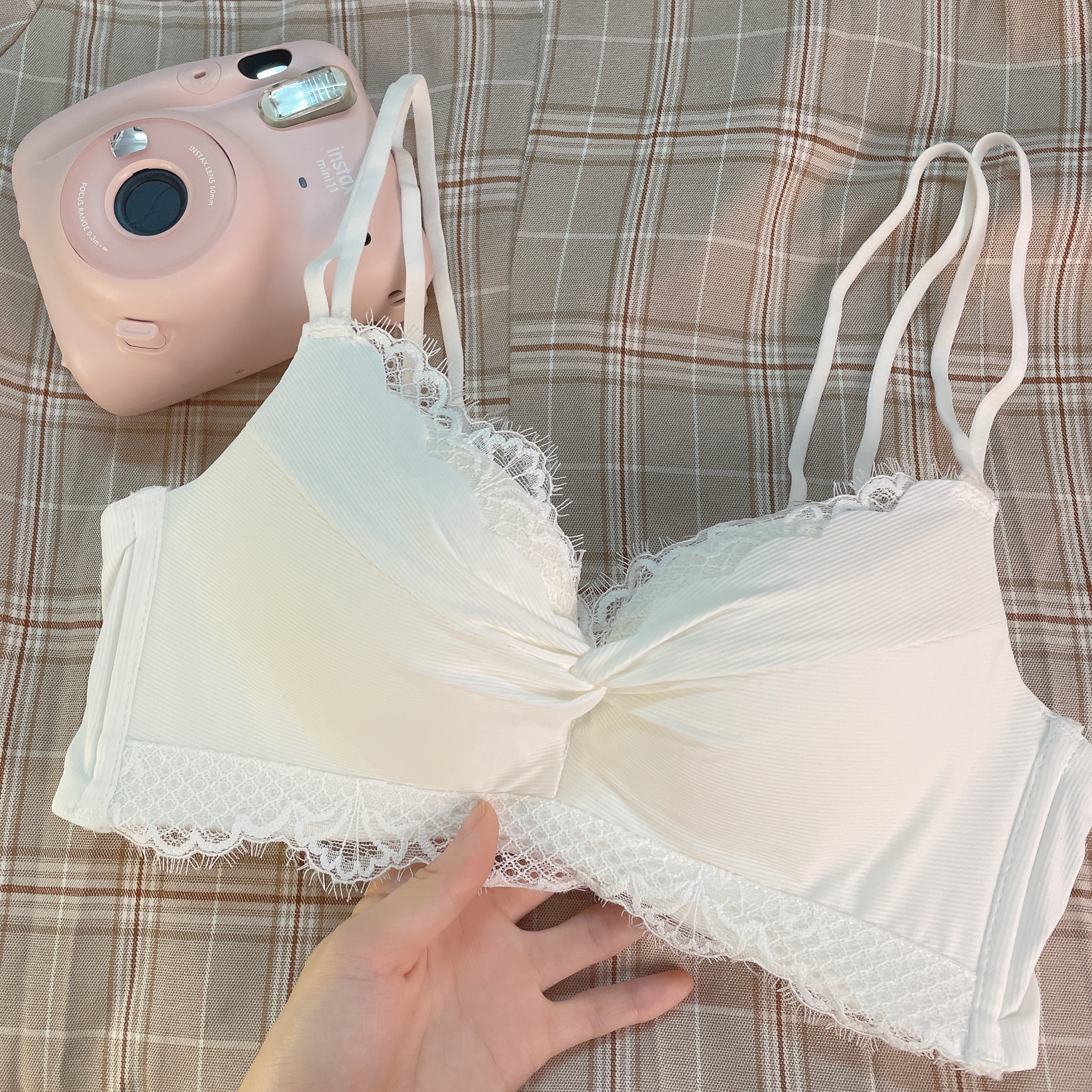 Deep alley hominin underwear women's small breasts gather bra adolescent girls double shoulder with beauty back thin and summer without steel ring