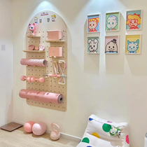Fitness solid wood hole board wall equipment storage rack wall home yoga exercise display rack