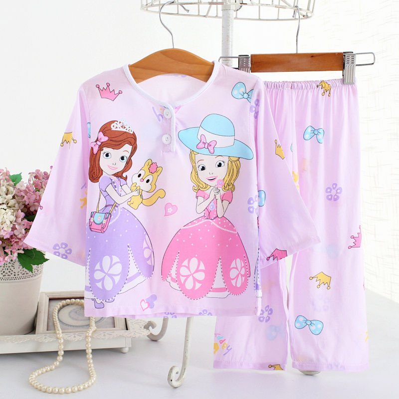 New products Summer 1-3-5-7-9-11-year-old Children's pyjamas cotton silk Girls Mianlin Air conditioning Home Princess Suit