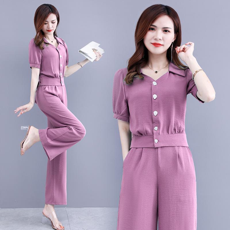 Temperament Goddess Van Fashion Professional Suit Woman 2020 New Summer Dress Foreign Pie-less broadlegged pants Two sets of damp