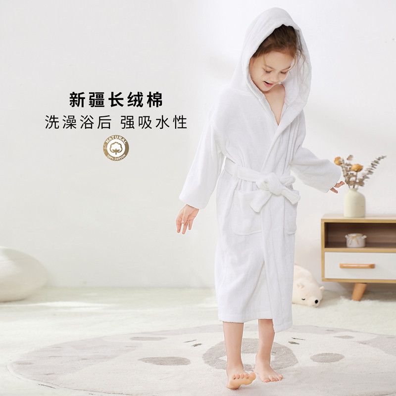Children's bathrobe autumn and winter cotton towel absorbent quick-drying bathrobe hooded baby robe toddler pajamas home clothing