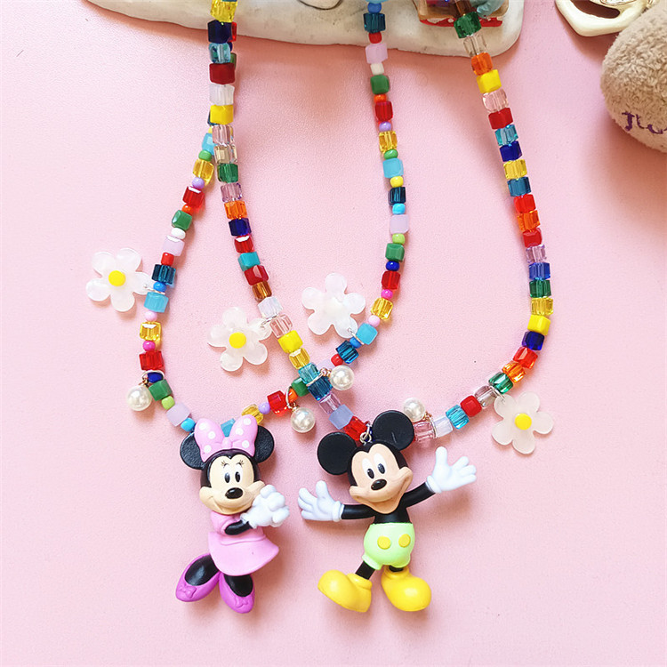 Handmade Cartoon Cute Mickey High Heels Minnie Mickey Mouse Colorful Crystal Beaded Necklace Neck Chain Clavicle Chain for Women