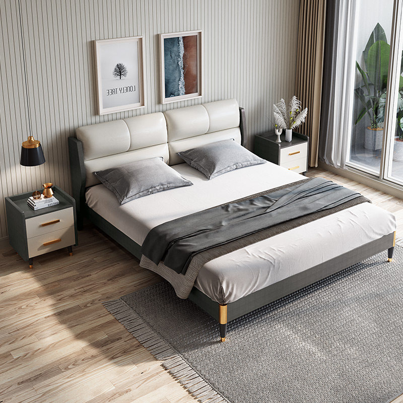 Nordic light luxury plank bed modern minimalist 18m 15m double bed shelf bed master bedroom economical marriage bed