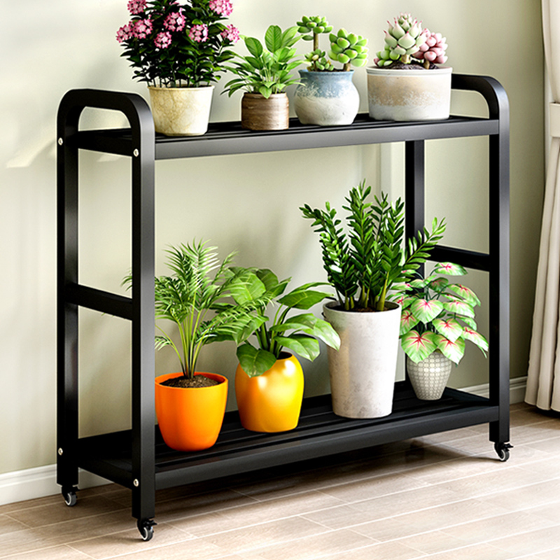 Balcony flower shelf living room floor-to-ceiling wrought iron succulent rack stainless steel double-layer flower pot rack plant rack