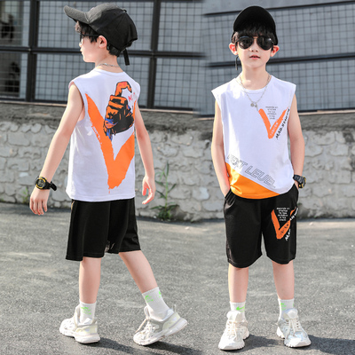 2021男童背心俩件套夏季薄款纯棉时髦背心套装