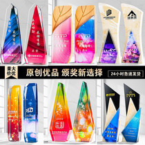 Creative Crystal Color Print Trophy to be made Competition Customized Century Cube Excellent Employee Company Annual Meeting Employee Awards