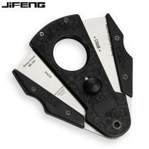 JIFENG cigar scissors sharp double-edged multi-color hole punch portable exquisite carved bronze cigar cutter
