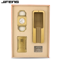 JIFENG metal cigar cutter lighter set ashtray sharp cigar cutter windproof lighter gift box