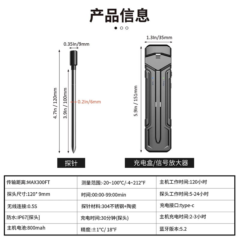 Bluetooth приложение беспроводной дистанционный термометр для кухни барбекю с однонаконечным зондом водонепроницаемый двойной дисплей температуры