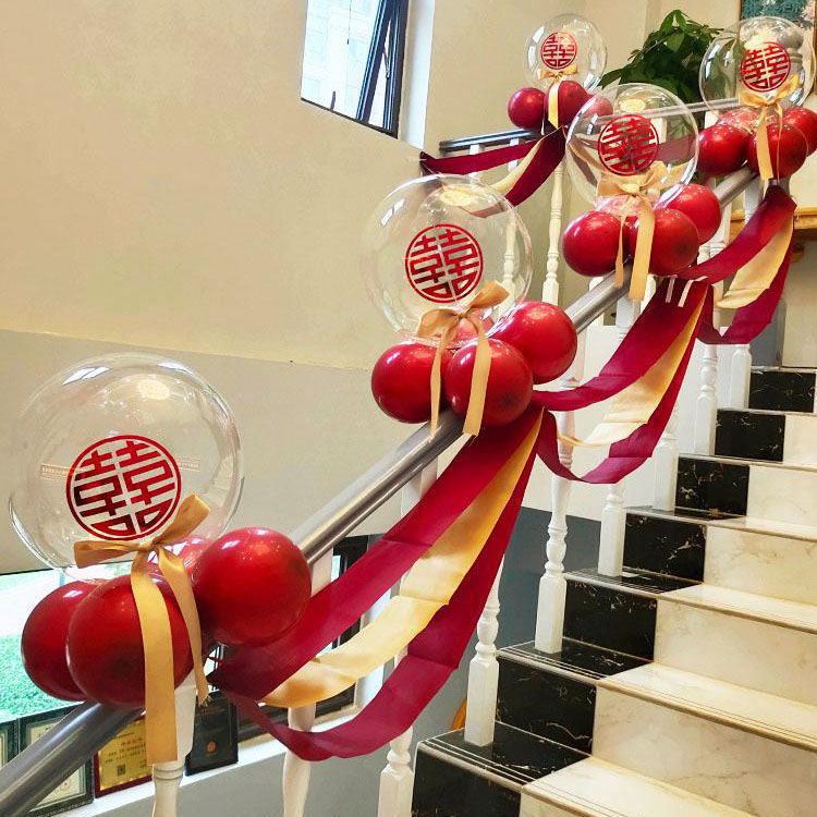 Wedding stair handrail decoration wedding room layout wedding new house bedroom balloon pull flower veil set wedding supplies