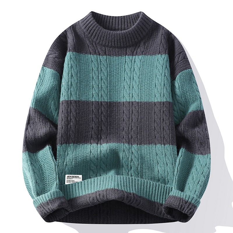 Striped Color-Block Sweater for Men, Autumn and Winter Trendy Brand, Loose and Stylish, Thickened Base Layer Knitwear for Teenagers Striped Color-Block Sweater for Men, Autumn and Winter Trendy Brand, Loose and Stylish, Thickened Base Layer Knitwear for Teenagers