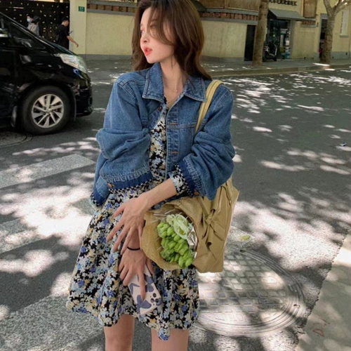 Осеннее ретро шифоновое платье, юбка, коллекция 2022, подходит для подростков, французский ретро стиль, V-образный вырез, в цветочек