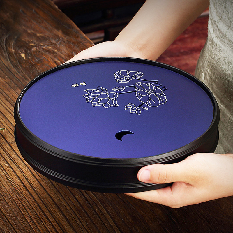 Jingye pure copper round tea tray home Chinese tray large-capacity water storage tea table drain water dry bubble table creative tea sea