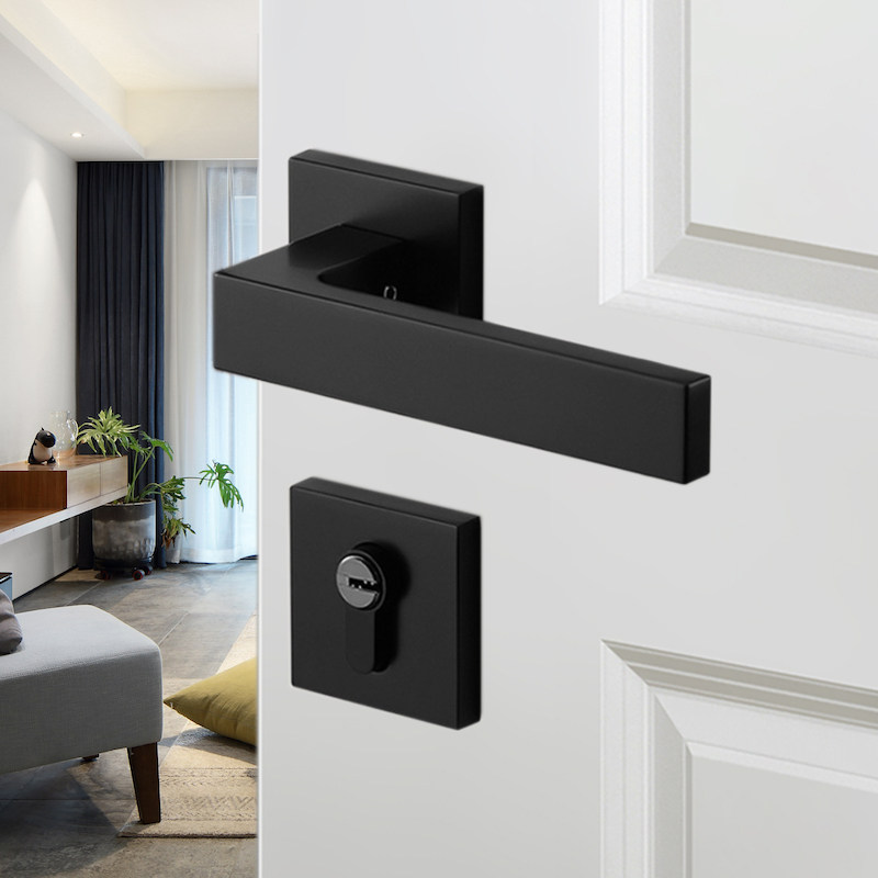 House Door Lock Home Door Lock Wooden Door Black Alumina Muted Two-piece Universal Bedroom Lock With Key